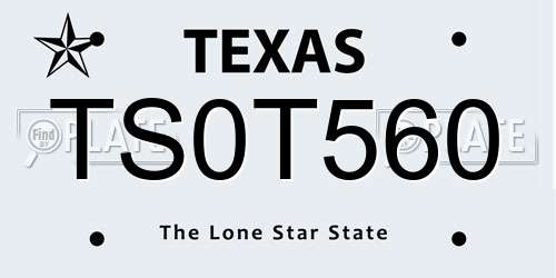 TS0T560 Texas License Plate