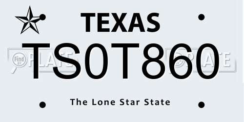 TS0T860 Texas License Plate
