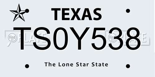 TS0Y538 Texas License Plate