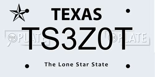 TS3Z0T Texas License Plate