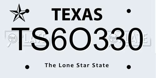 TS6O330 Texas License Plate