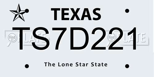 TS7D221 Texas License Plate