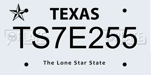TS7E255 Texas License Plate