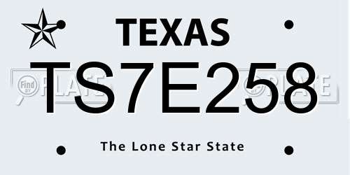 TS7E258 Texas License Plate