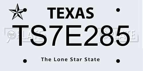 TS7E285 Texas License Plate