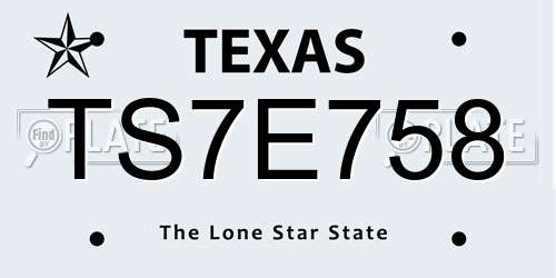 TS7E758 Texas License Plate