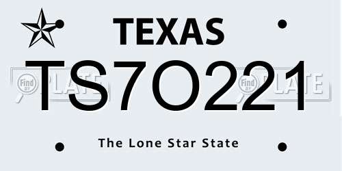 TS7O221 Texas License Plate