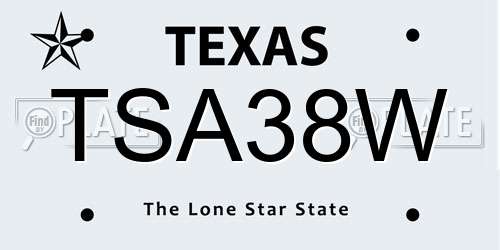TSA38W Texas License Plate