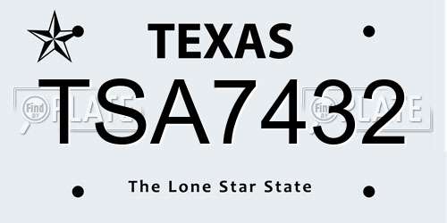 TSA7432 Texas License Plate