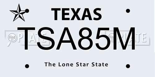TSA85M Texas License Plate