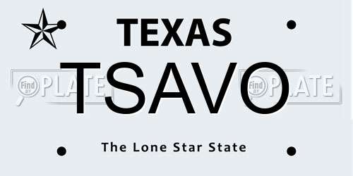 TSAVO Texas License Plate