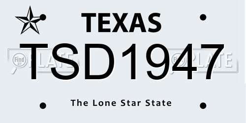 TSD1947 Texas License Plate