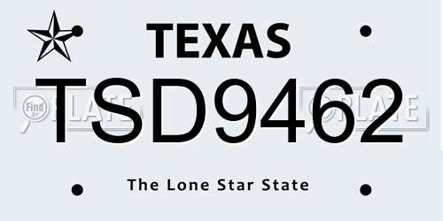 TSD9462 Texas License Plate