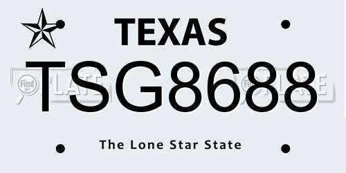 TSG8688 Texas License Plate