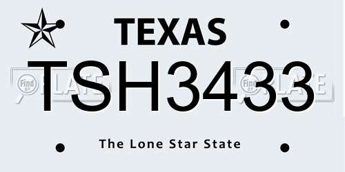 TSH3433 Texas License Plate