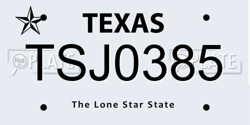 TSJ0385 Texas License Plate