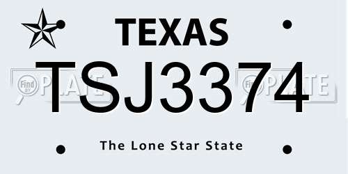 TSJ3374 Texas License Plate