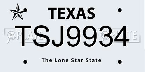 TSJ9934 Texas License Plate