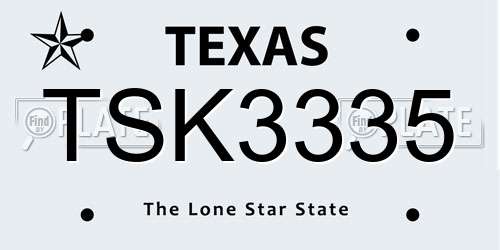 TSK3335 Texas License Plate