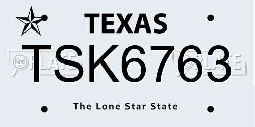 TSK6763 Texas License Plate