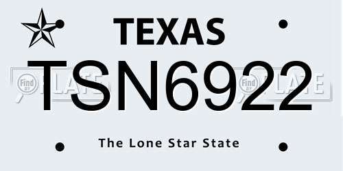 TSN6922 Texas License Plate