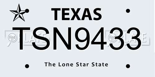 TSN9433 Texas License Plate