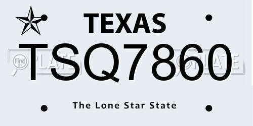 TSQ7860 Texas License Plate