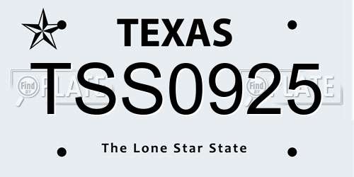 TSS0925 Texas License Plate