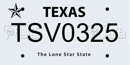 TSV0325 Texas License Plate