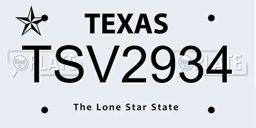 TSV2934 Texas License Plate