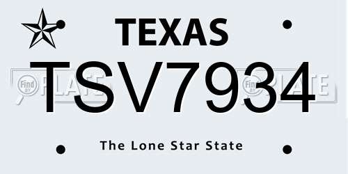 TSV7934 Texas License Plate