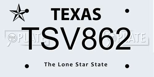 TSV862 Texas License Plate