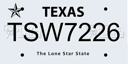 TSW7226 Texas License Plate