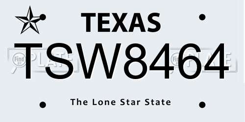 TSW8464 Texas License Plate