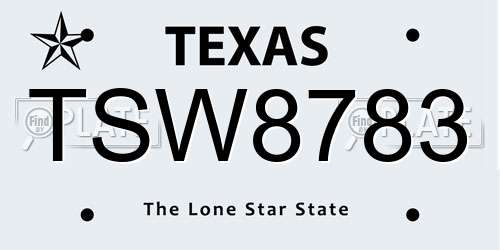 TSW8783 Texas License Plate