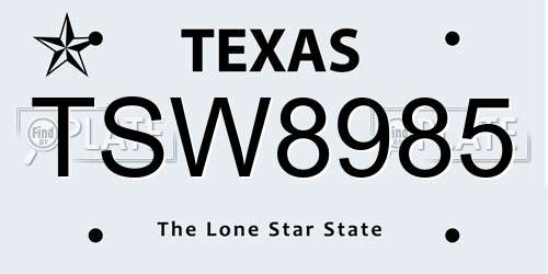TSW8985 Texas License Plate