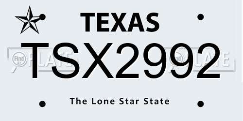 TSX2992 Texas License Plate