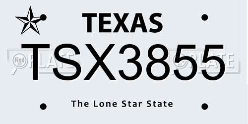 TSX3855 Texas License Plate
