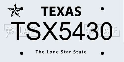 TSX5430 Texas License Plate