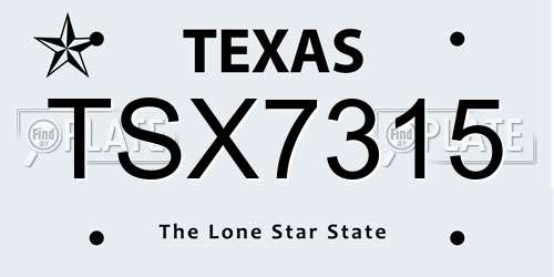 TSX7315 Texas License Plate