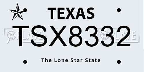 TSX8332 Texas License Plate