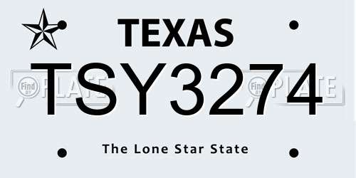 TSY3274 Texas License Plate