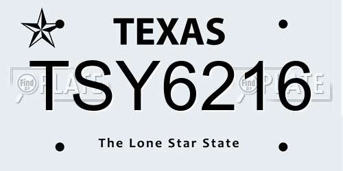 TSY6216 Texas License Plate
