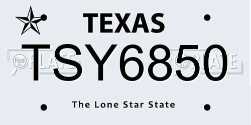 TSY6850 Texas License Plate