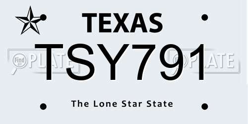 TSY791 Texas License Plate