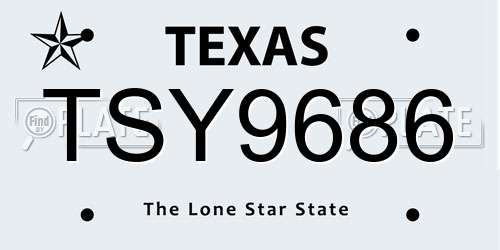 TSY9686 Texas License Plate