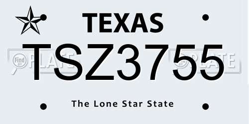TSZ3755 Texas License Plate
