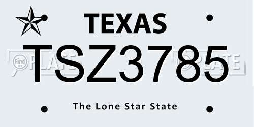 TSZ3785 Texas License Plate