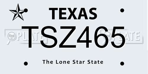 TSZ465 Texas License Plate