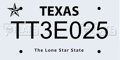 TT3E025 Texas License Plate